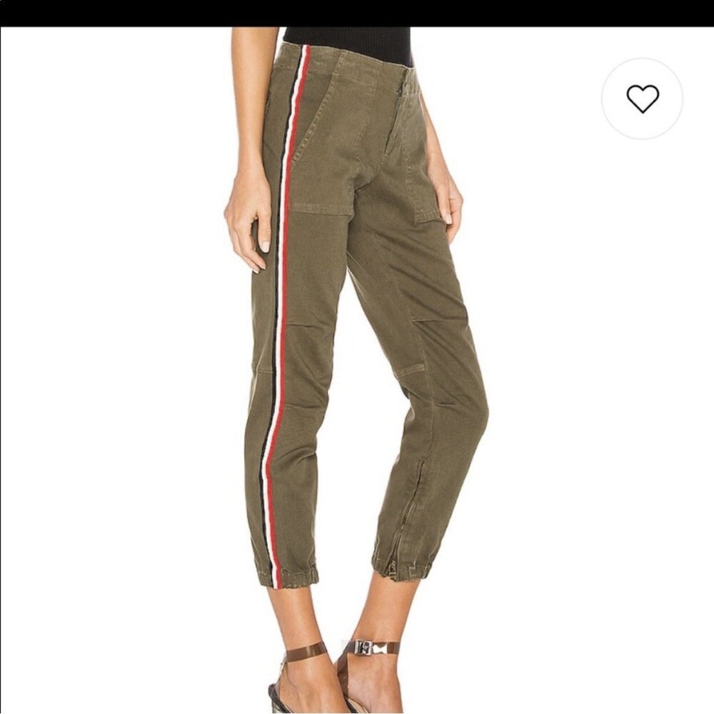 PAM & GELA Green Khaki Pants (Size 27) Elastic Zipper Hem Varsity Prep Stripe